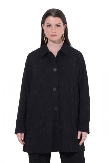 Ulla Popken 845026 Overshirt met zebrastructuur Zwart - Jassen - Damesjassen in grote maten