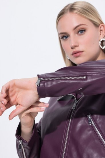 Ulla Popken 845121 Bikerjack van imitatieleer Pruim - Jassen - Damesjassen in grote maten