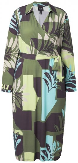 Ulla Popken 845122 Bedrukte midi-jurk met zakken Turquoise - Midi jurken - Midi jurken in grote maten
