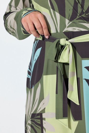 Ulla Popken 845122 Bedrukte midi-jurk met zakken Turquoise - Midi jurken - Midi jurken in grote maten
