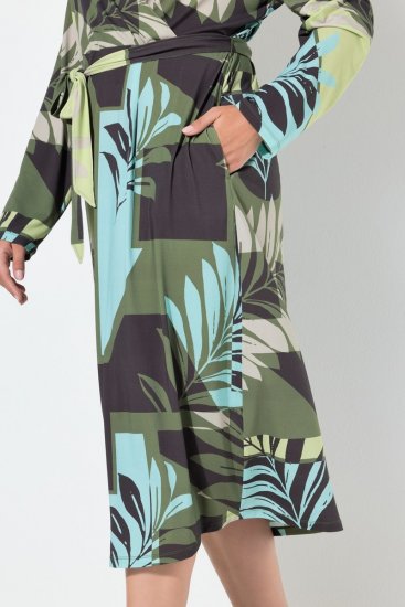 Ulla Popken 845122 Bedrukte midi-jurk met zakken Turquoise - Midi jurken - Midi jurken in grote maten