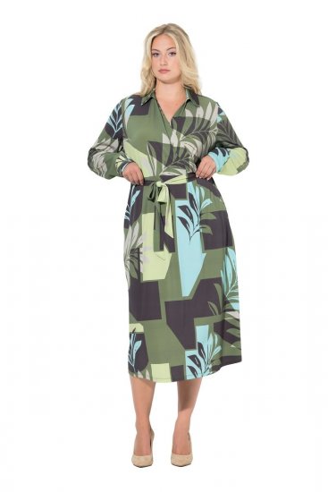 Ulla Popken 845122 Bedrukte midi-jurk met zakken Turquoise - Midi jurken - Midi jurken in grote maten