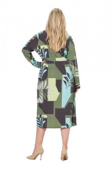 Ulla Popken 845122 Bedrukte midi-jurk met zakken Turquoise - Midi jurken - Midi jurken in grote maten