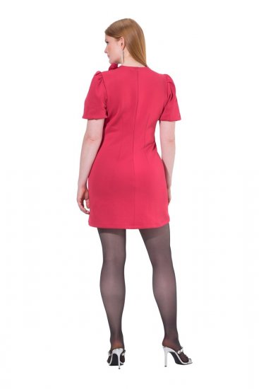 Ulla Popken 845148 Gebloemde bodycon jurk Magenta - Kleedjes - Jurken in alle maten