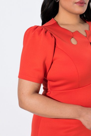 Ulla Popken 845150 Bodycon jurk met korte mouwen Rood - Kleedjes - Jurken in alle maten