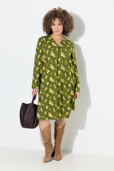 Ulla Popken 845190 Gebloemde jersey jurk Turquoise - Jersey jurken - 