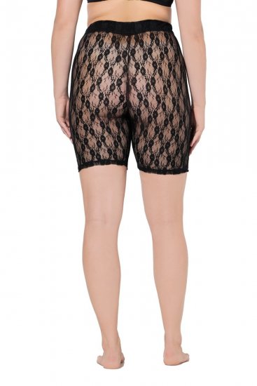 Ulla Popken 845290 Gebloemde anti-schuur shorts met kant Zwart - Anti-schuur shorts - 