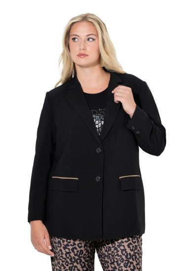 Ulla Popken 845336 Oversized stretch blazer met twee knopen Zwart - Blazers - Blazers in grote maten voor dames