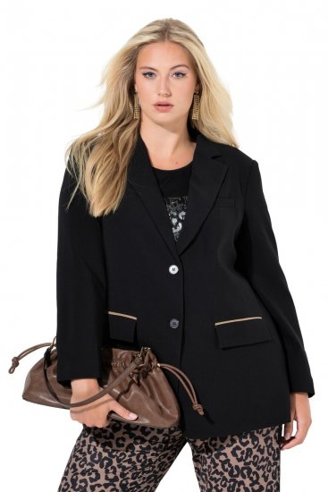 Ulla Popken 845336 Oversized stretch blazer met twee knopen Zwart - Blazers - Blazers in grote maten voor dames