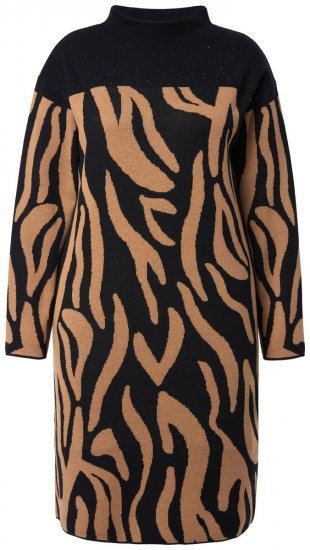 Ulla Popken 845378 Gebreide jurk met dierenprint Beige - Avondjurken - Avondjurken in grote maten