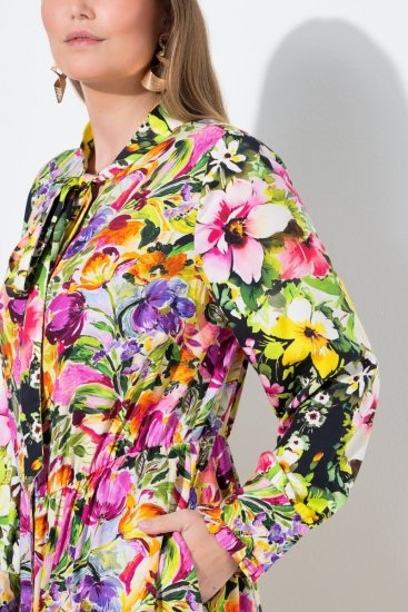 Ulla Popken 845512 Gebloemde blousejurk Bessenrood - Midi jurken - Midi jurken in grote maten