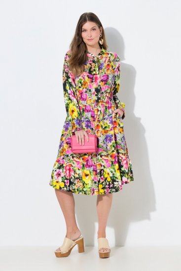 Ulla Popken 845512 Gebloemde blousejurk Bessenrood - Midi jurken - Midi jurken in grote maten