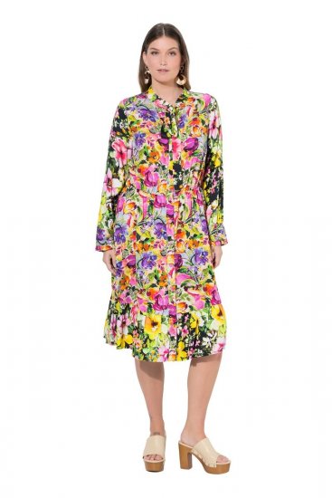 Ulla Popken 845512 Gebloemde blousejurk Bessenrood - Midi jurken - Midi jurken in grote maten