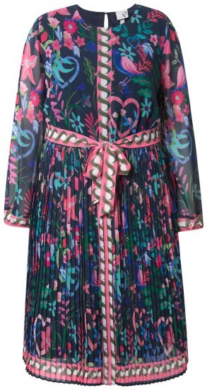 Ulla Popken 845649 Gebloemde chiffon jurk Donkerblauw - Midi jurken - Midi jurken in grote maten