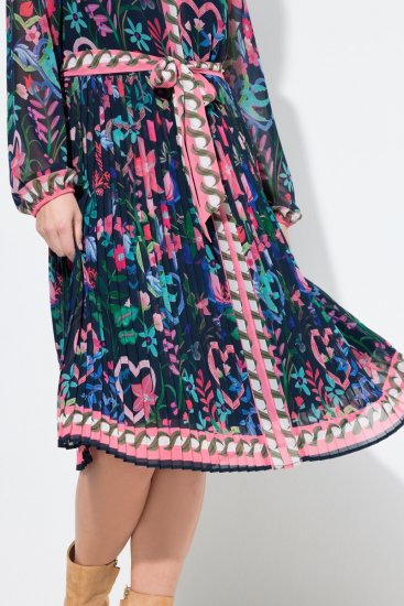 Ulla Popken 845649 Gebloemde chiffon jurk Donkerblauw - Midi jurken - Midi jurken in grote maten