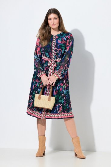 Ulla Popken 845649 Gebloemde chiffon jurk Donkerblauw - Midi jurken - Midi jurken in grote maten