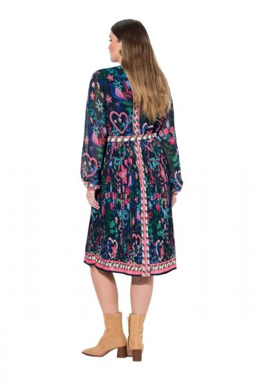 Ulla Popken 845649 Gebloemde chiffon jurk Donkerblauw - Midi jurken - Midi jurken in grote maten
