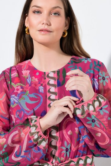 Ulla Popken 845649 Midi-jurk met lange mouwen Bessenrood - Midi jurken - Midi jurken in grote maten