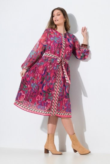 Ulla Popken 845649 Midi-jurk met lange mouwen Bessenrood - Midi jurken - Midi jurken in grote maten