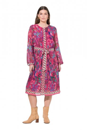 Ulla Popken 845649 Midi-jurk met lange mouwen Bessenrood - Midi jurken - Midi jurken in grote maten