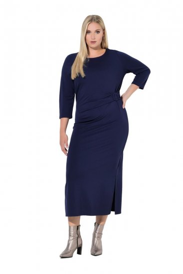 Ulla Popken 845705 Jersey jurk Donkerblauw - Midi jurken - Midi jurken in grote maten