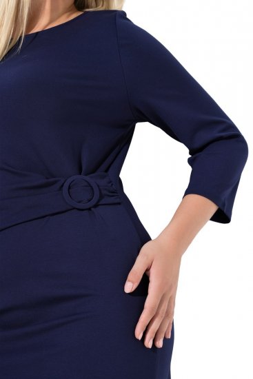 Ulla Popken 845705 Jersey jurk Donkerblauw - Midi jurken - Midi jurken in grote maten