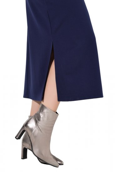 Ulla Popken 845705 Jersey jurk Donkerblauw - Midi jurken - Midi jurken in grote maten