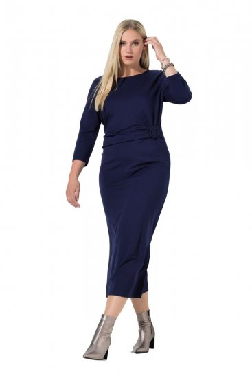 Ulla Popken 845705 Jersey jurk Donkerblauw - Midi jurken - Midi jurken in grote maten