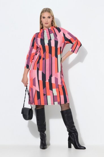 Ulla Popken 845794 Bedrukte jersey jurk Roze - Kleedjes - Jurken in alle maten
