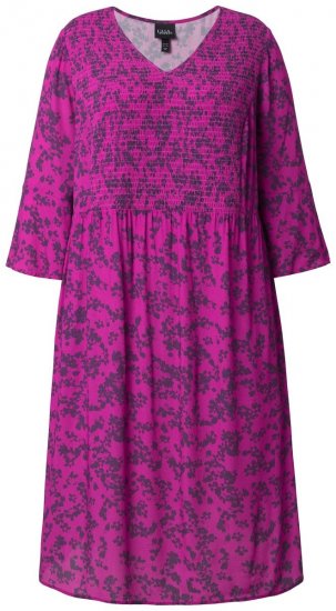 Ulla Popken 845825 Gebloemde midi-jurk met V-hals Lila - Midi jurken - Midi jurken in grote maten