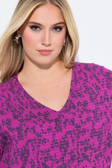 Ulla Popken 845825 Gebloemde midi-jurk met V-hals Lila - Midi jurken - Midi jurken in grote maten