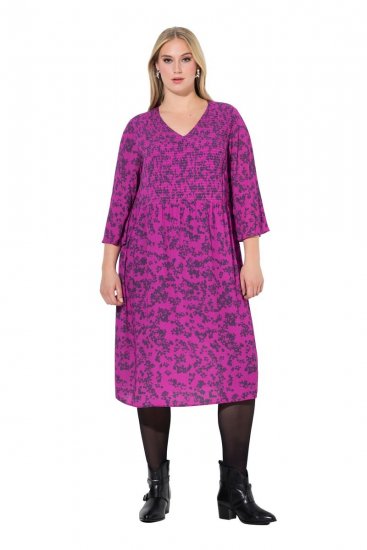 Ulla Popken 845825 Gebloemde midi-jurk met V-hals Lila - Midi jurken - Midi jurken in grote maten
