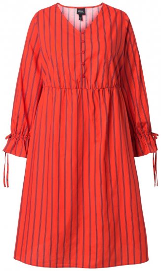 Ulla Popken 845863 Gestreepte midi-jurk met strikceintuur Koraal - Midi jurken - Midi jurken in grote maten