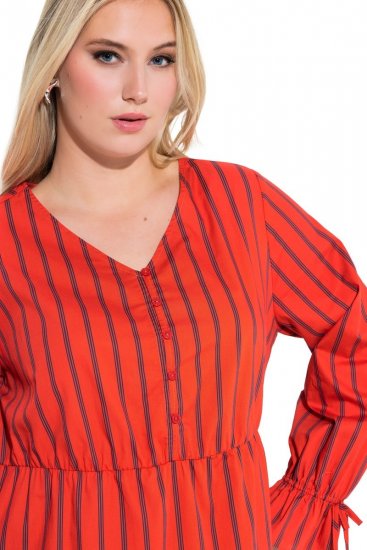 Ulla Popken 845863 Gestreepte midi-jurk met strikceintuur Koraal - Midi jurken - Midi jurken in grote maten