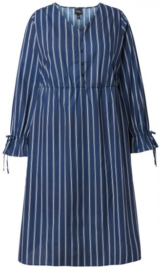 Ulla Popken 845863 Gestreepte jurk met V-hals Donkerblauw - Kleedjes - Jurken in alle maten