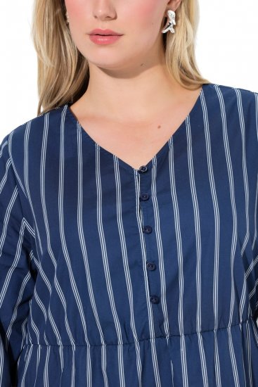 Ulla Popken 845863 Gestreepte jurk met V-hals Donkerblauw - Kleedjes - Jurken in alle maten