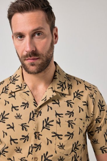 JP1880 Boxy Cuba Short Sleeve Shirt Camel - Overhemden - Overhemden Grote Maten Heren