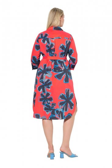 Ulla Popken 846164 Gebloemde blousejurk Rood - Midi jurken - Midi jurken in grote maten