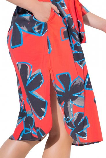 Ulla Popken 846164 Gebloemde blousejurk Rood - Midi jurken - Midi jurken in grote maten