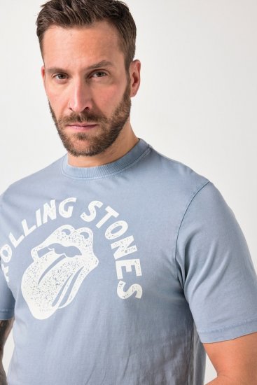 JP1880 846221 Rolling Stones Tongue T-shirt Lichtblauw - Band T-shirts - Band T-shirts in grote maten