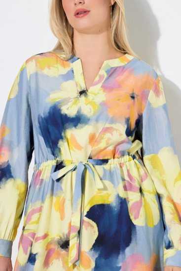 Ulla Popken 846330 Gebloemde maxi-jurk Lichtblauw - Maxi jurken - Maxi jurken in grote maten