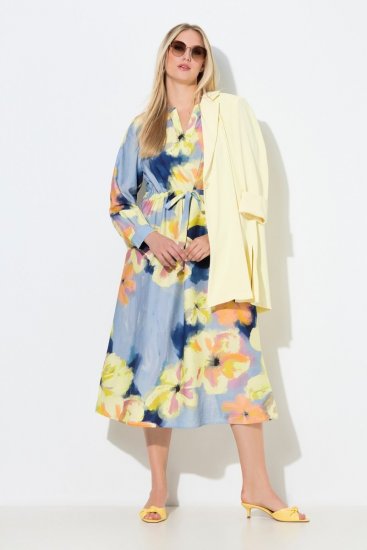 Ulla Popken 846330 Gebloemde maxi-jurk Lichtblauw - Maxi jurken - Maxi jurken in grote maten