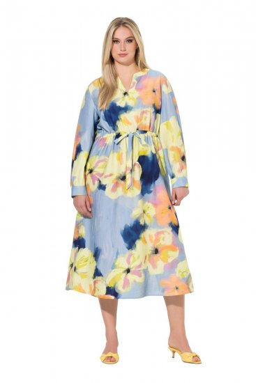 Ulla Popken 846330 Gebloemde maxi-jurk Lichtblauw - Maxi jurken - Maxi jurken in grote maten