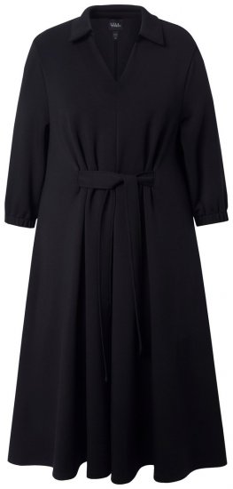 Ulla Popken 846373 Midi-jurk met strikceintuur Zwart - Midi jurken - Midi jurken in grote maten