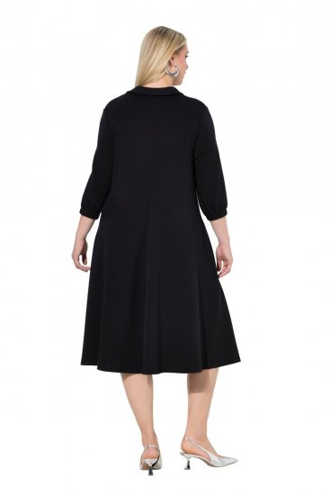 Ulla Popken 846373 Midi-jurk met strikceintuur Zwart - Midi jurken - Midi jurken in grote maten