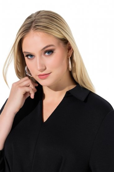Ulla Popken 846373 Midi-jurk met strikceintuur Zwart - Midi jurken - Midi jurken in grote maten