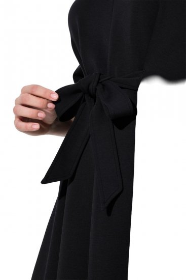 Ulla Popken 846373 Midi-jurk met strikceintuur Zwart - Midi jurken - Midi jurken in grote maten