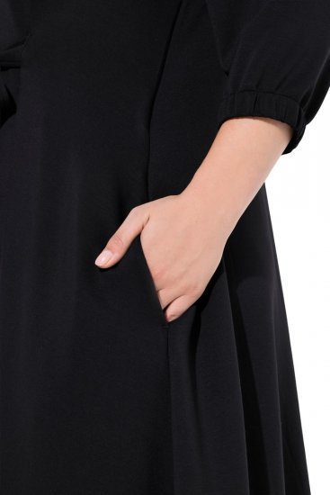 Ulla Popken 846373 Midi-jurk met strikceintuur Zwart - Midi jurken - Midi jurken in grote maten