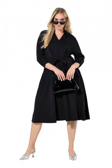 Ulla Popken 846373 Midi-jurk met strikceintuur Zwart - Midi jurken - Midi jurken in grote maten