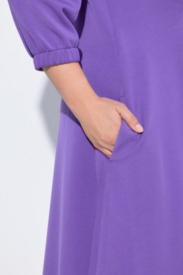 Ulla Popken 846373 A-lijn sweatjurk met driekwartmouwen Lila - Kleedjes - Jurken in alle maten